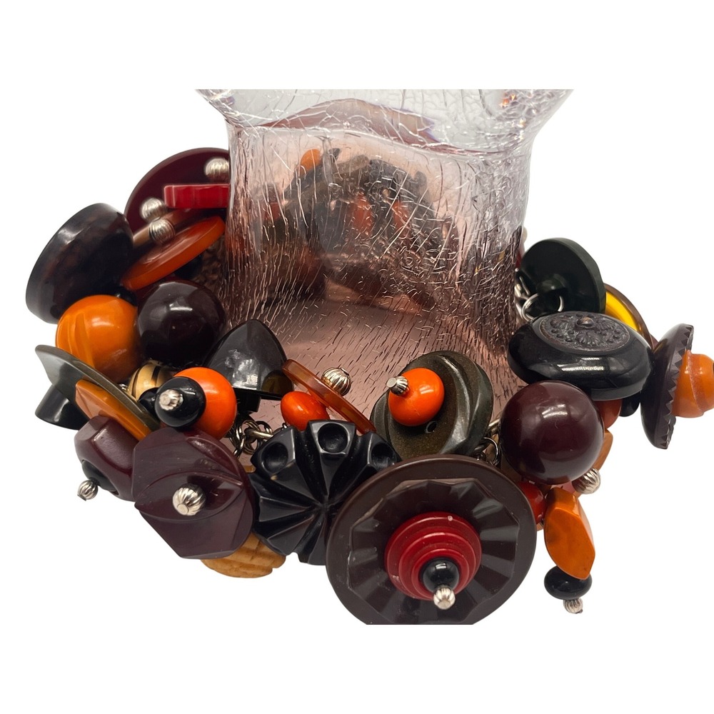 Vtg ChaCha Charm Bakelite and Lucite Button silver tone Bracelet‎ Colorful Rare